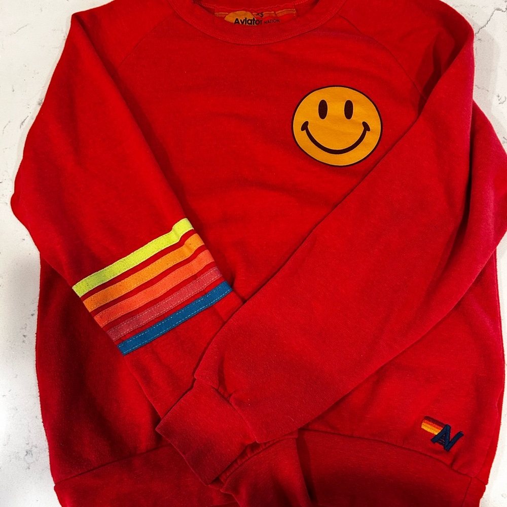 Aviator Nation Red Smiley Crewneck Sweater